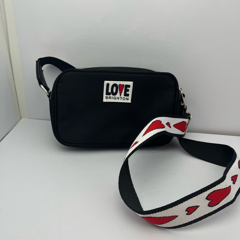 Brighton Love Essentials Cross Body Bag Black Purse Hearts Adjustable Strap